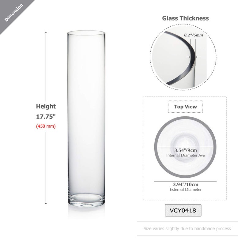 WGVI Quality Thick Weighted Tall Clear Cylinder Glass Vases, 4" W x 18" H, Flower Arrangement Floating Candle Holders Wedding Centerpieces Event Floral Container Artistic Display Home Decor, 1 Piece - Image 2